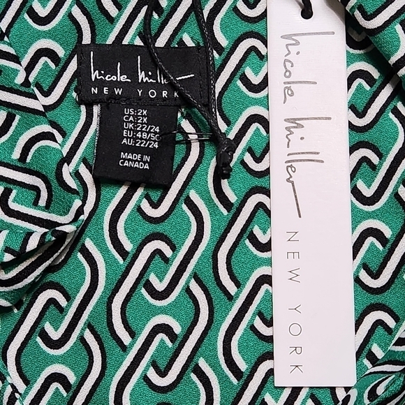 Dress knee length V-neck with tie short sleeves Size 2X NICOLE MILLER NWT - Picture 9 of 15